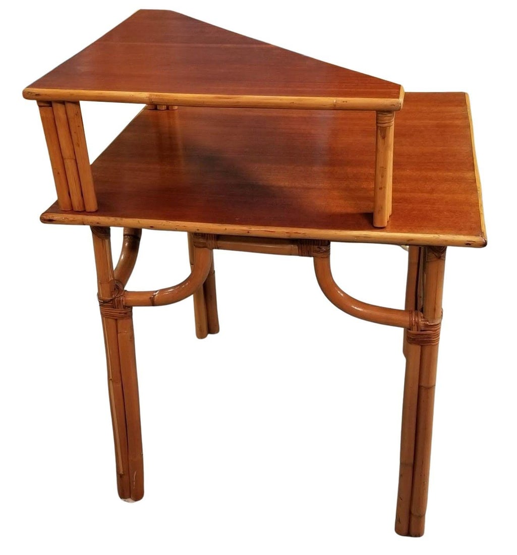 Restored Rattan 2-Tiered Corner Table or Desk - 2