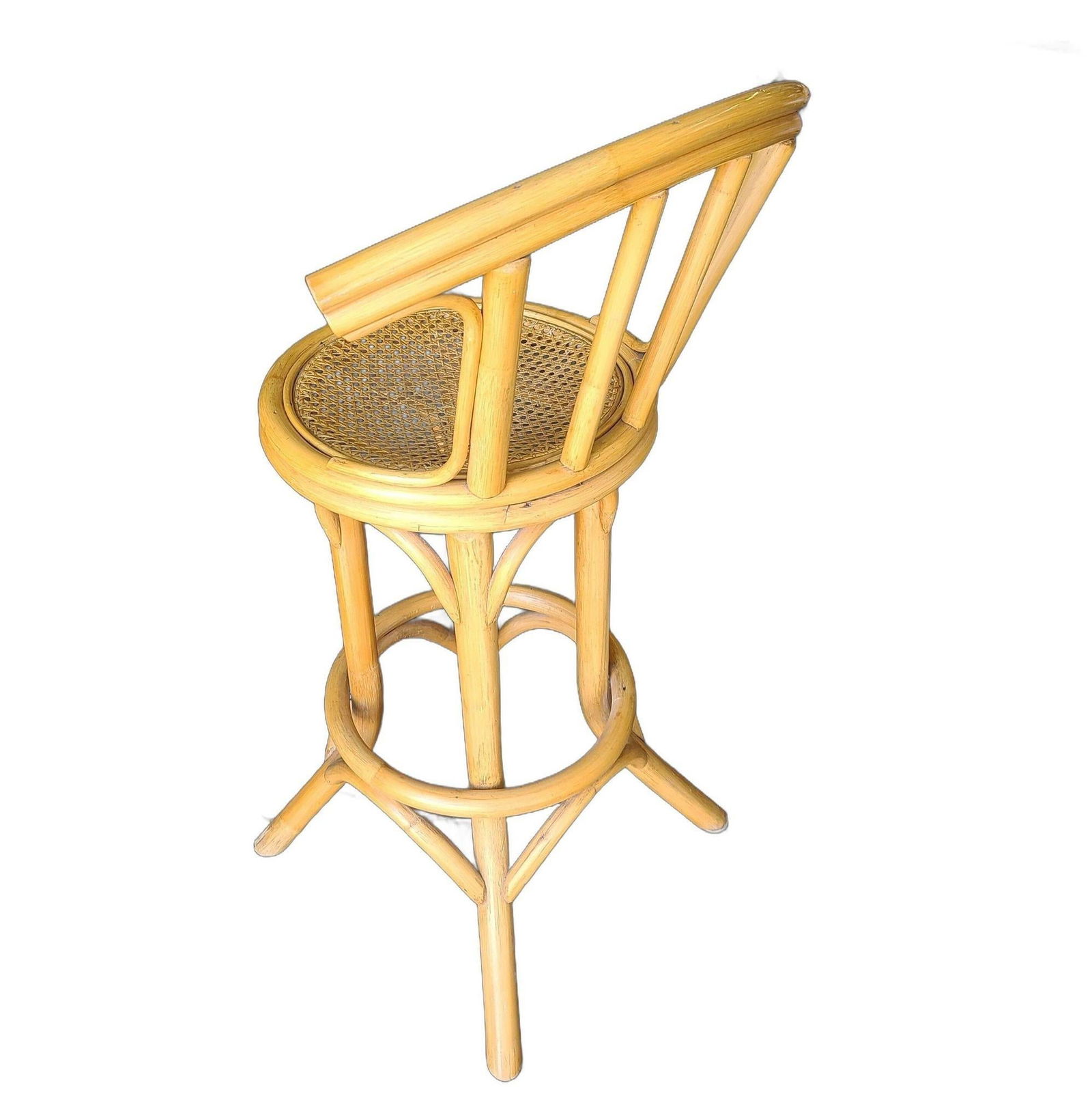 Mid Century Restored Rattan Bar Stool with Wicker Seat - 9
