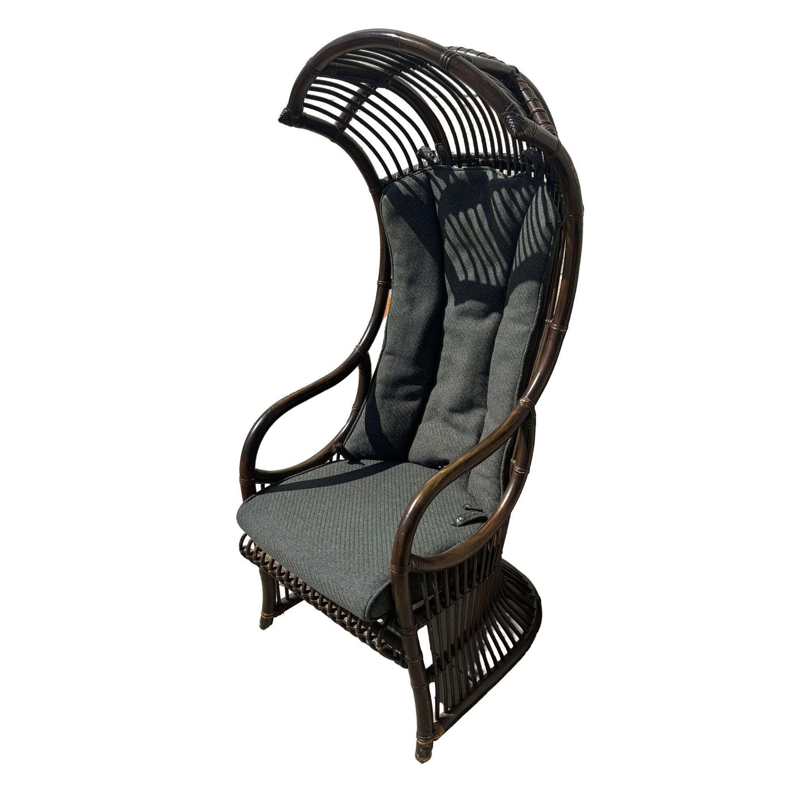 Restored Mid-Century Dark Stained Rattan Canopy Chair, Pair - 3