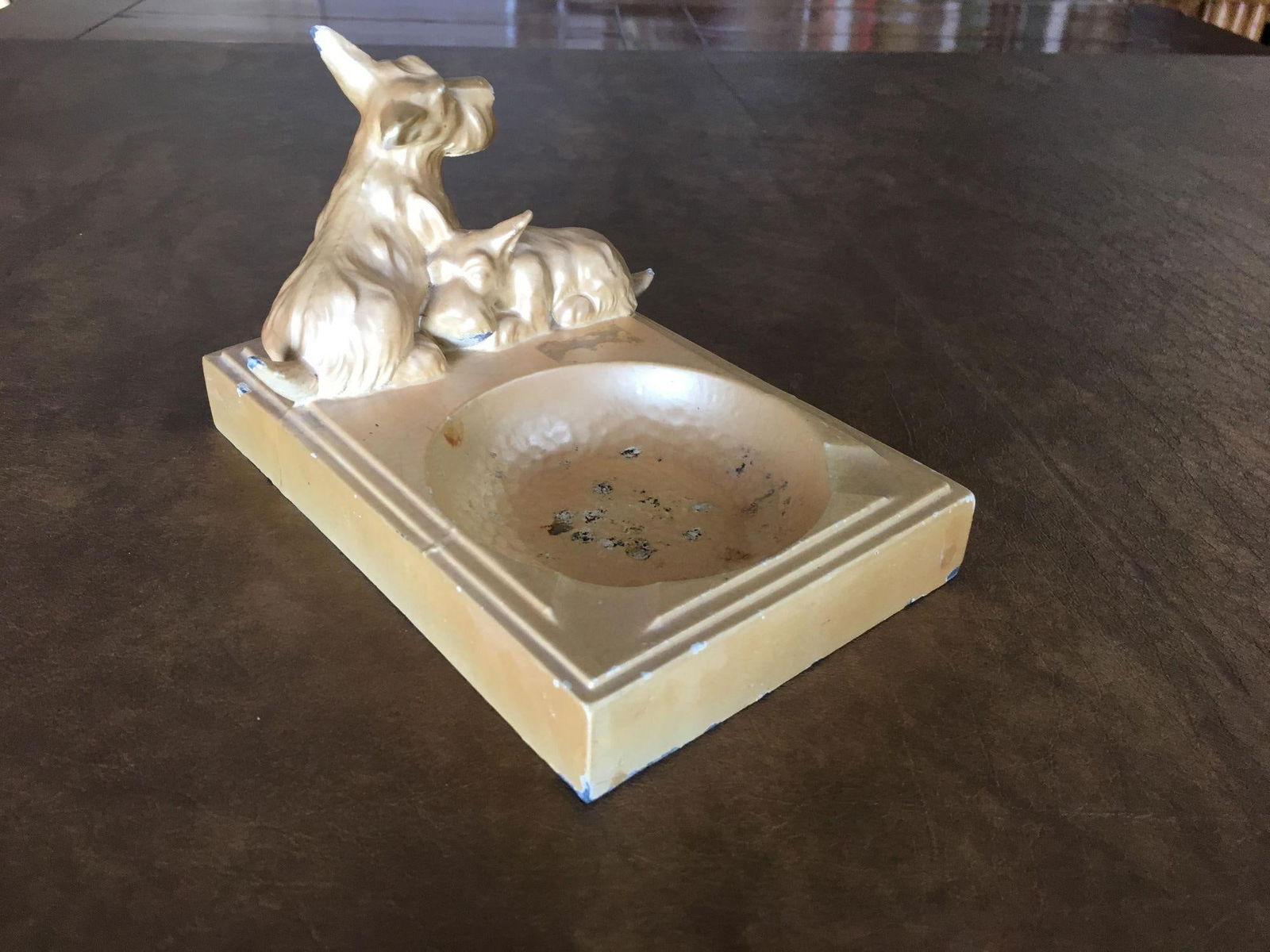 Art Deco Enameled Spelter Metal Terrier Ashtray - 15