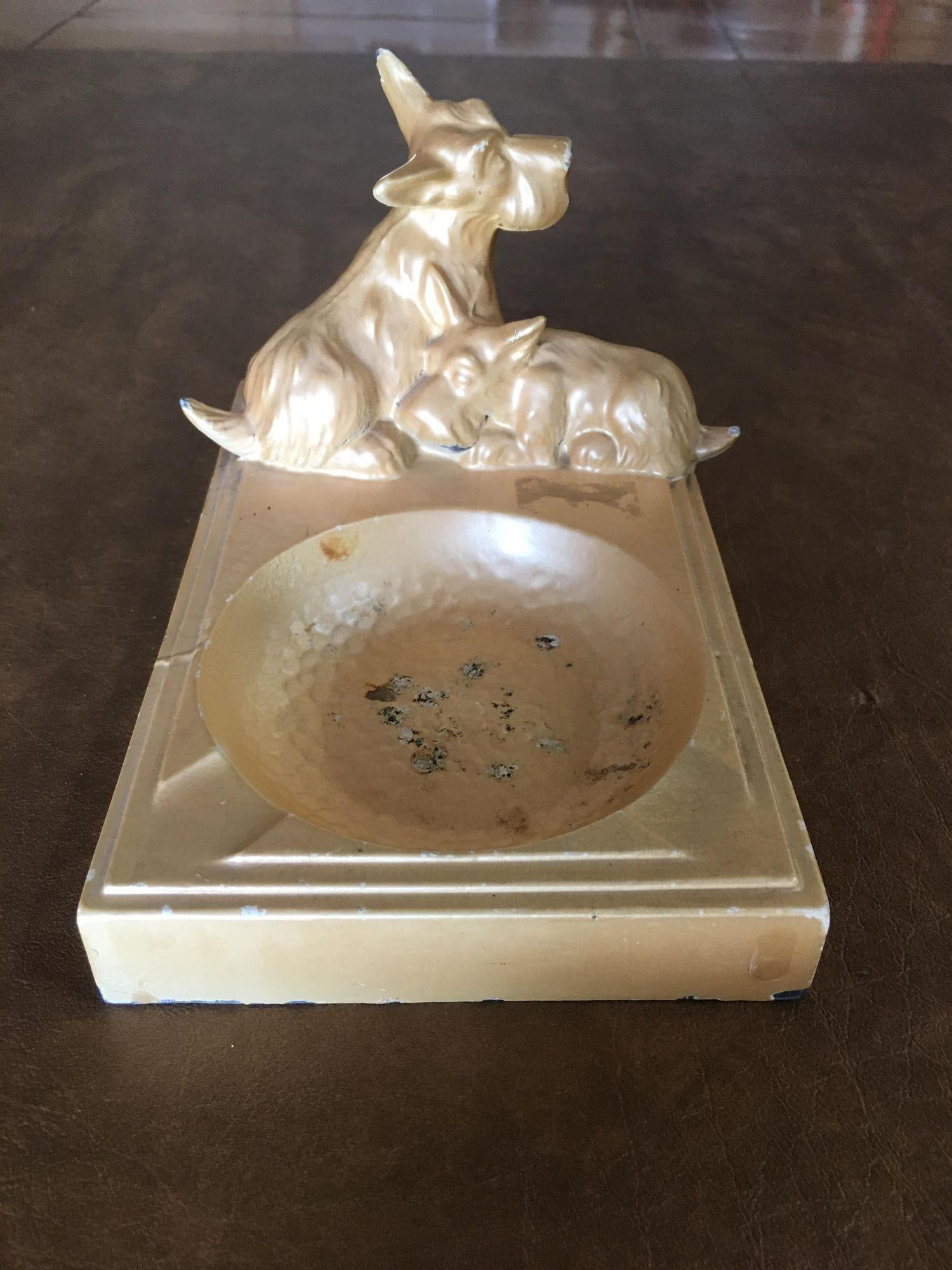 Art Deco Enameled Spelter Metal Terrier Ashtray - 5