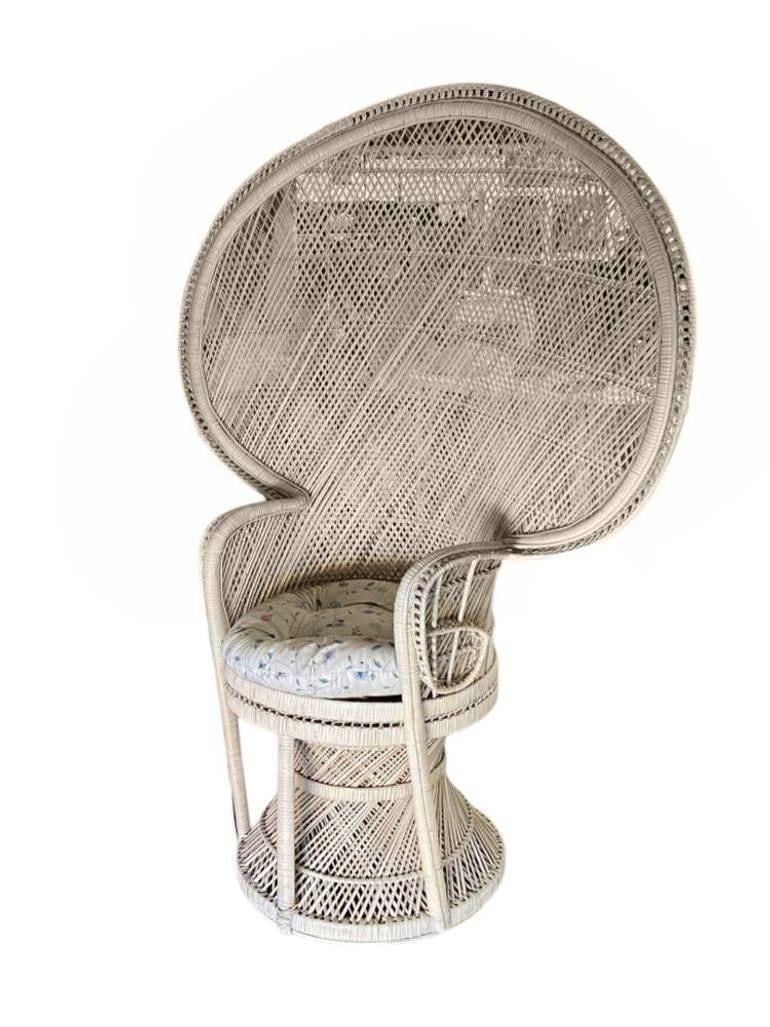 Restored Rattan Large Pale Woven Wicker "Cobra" Lounge Throne Chair - 18