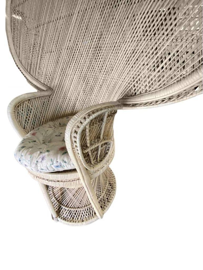 Restored Rattan Large Pale Woven Wicker "Cobra" Lounge Throne Chair - 20