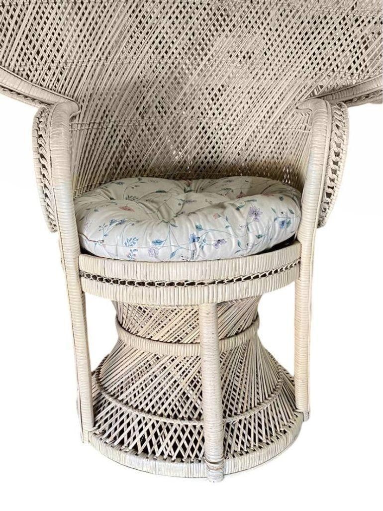 Restored Rattan Large Pale Woven Wicker "Cobra" Lounge Throne Chair - 4