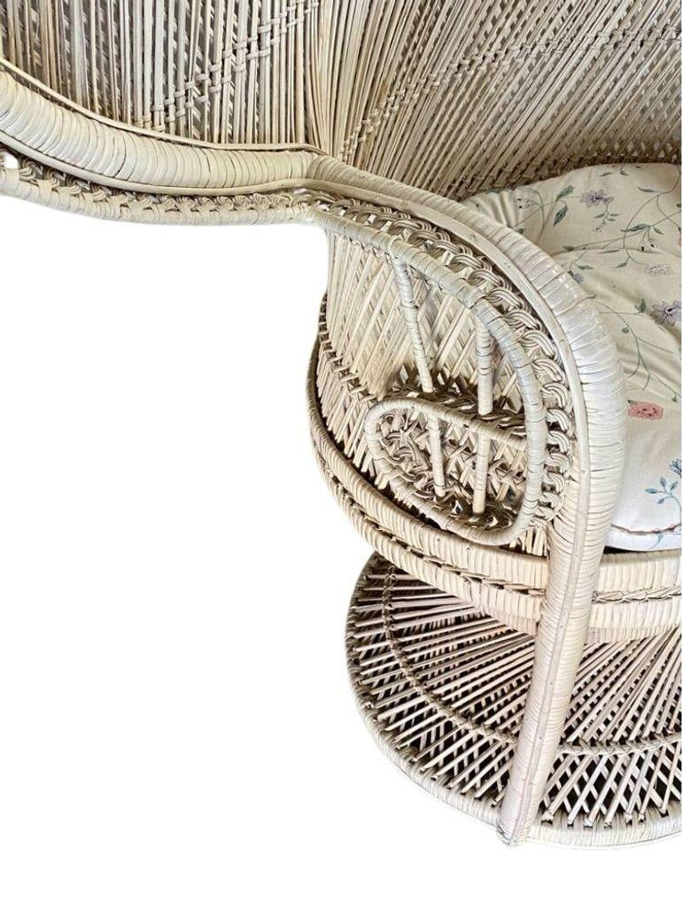 Restored Rattan Large Pale Woven Wicker "Cobra" Lounge Throne Chair - 6