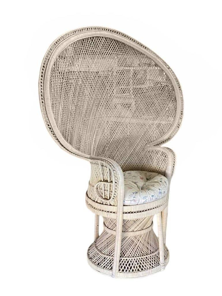 Restored Rattan Large Pale Woven Wicker "Cobra" Lounge Throne Chair - 8