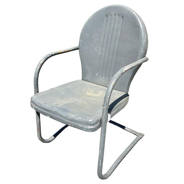 Mid-century Steel Round Streamline Springer Patio Outdoor Lounge Chair, Pair - 5