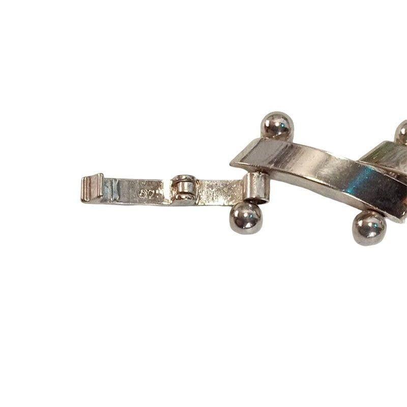 Mid-Century Heavy 925 Sterling Silver "Zig-Zag" Nuts Balls Links Bar Bracelet - 14