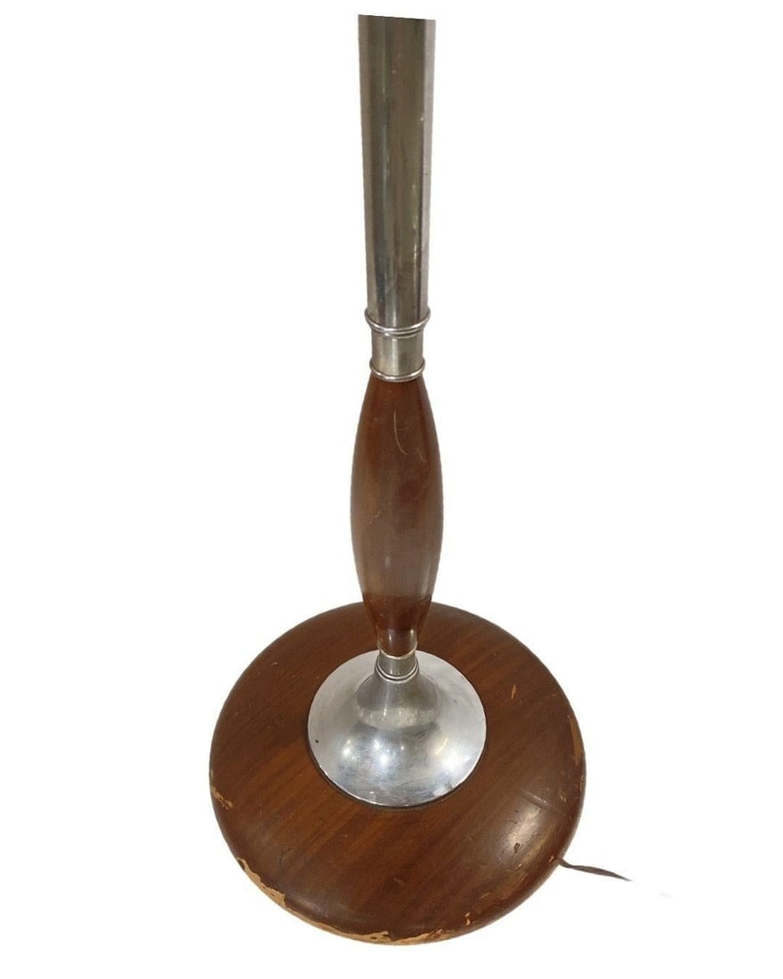 Art Moderne Wood and Chrome Swing Arm Floor Lamp - 17