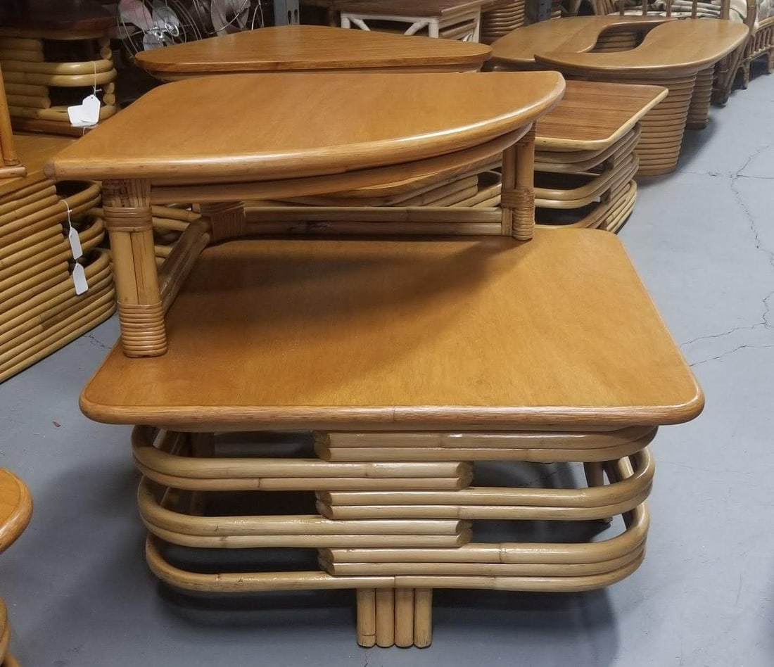 Restored Ratan and Mahogany Two-Tiered Corner Table with Stacked Rattan Base - 11