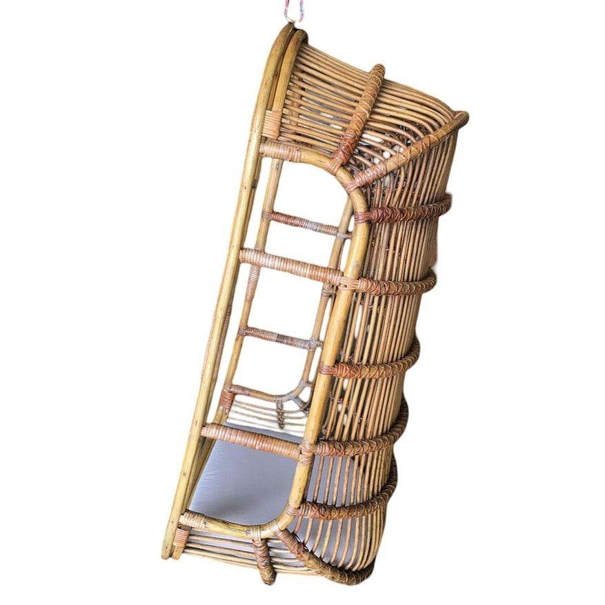 Restored Stick Reed Rattan Hanging Swing Lounge Chair - 9