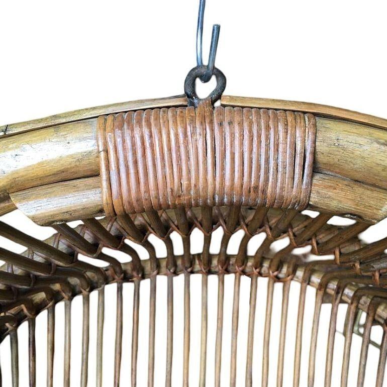 Restored Stick Reed Rattan Hanging Swing Lounge Chair - 11