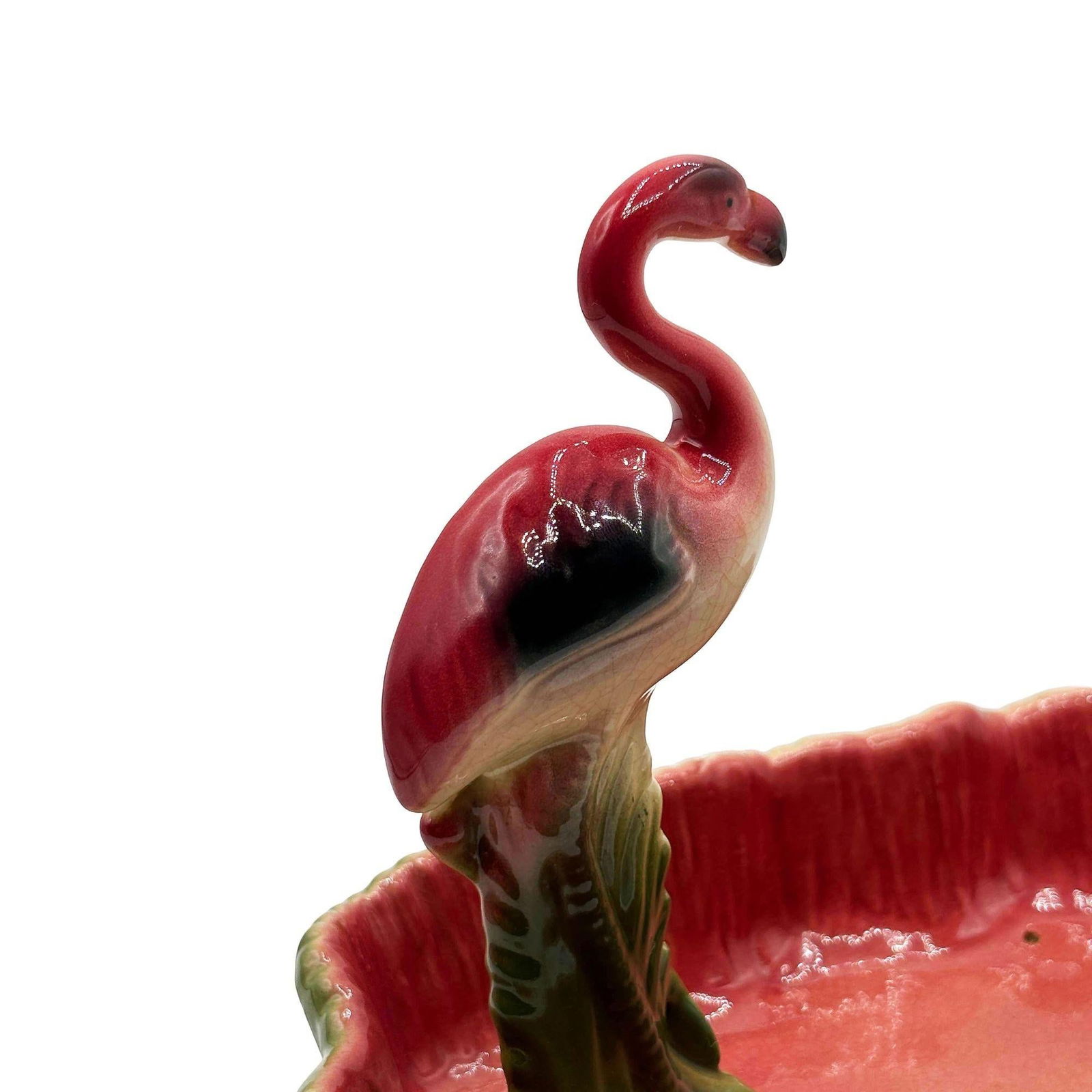 MCM California Pottery Ceramic Flamingo Figurine Set w/ Tropical Pond Tray - 15