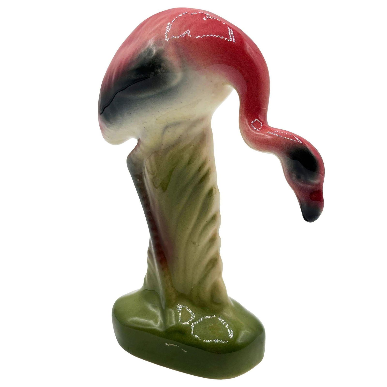 MCM California Pottery Ceramic Flamingo Figurine Set w/ Tropical Pond Tray - 19