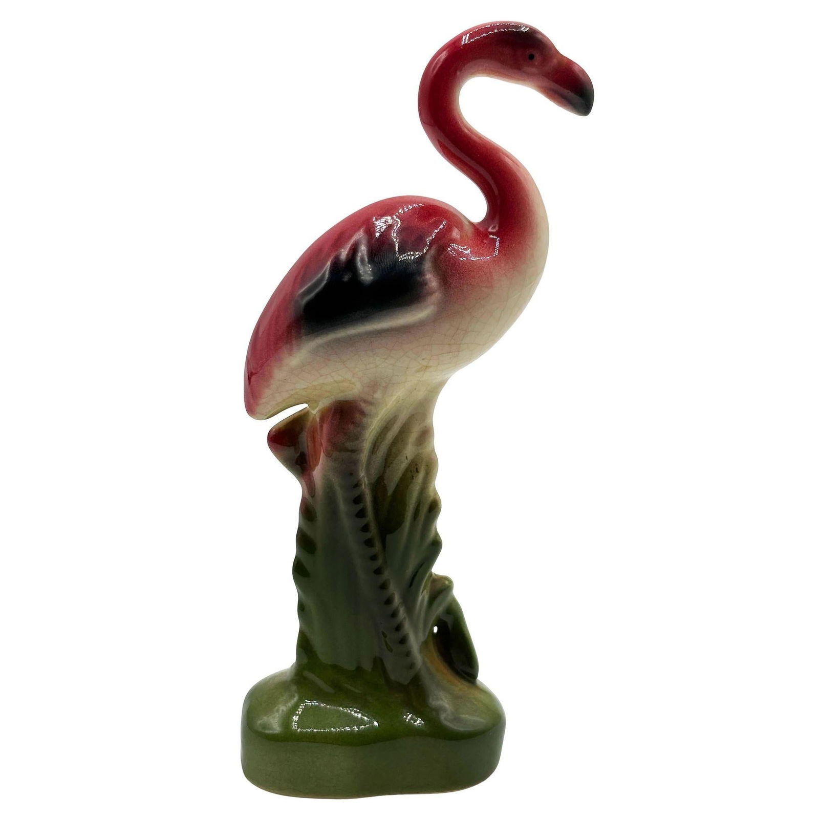 MCM California Pottery Ceramic Flamingo Figurine Set w/ Tropical Pond Tray - 2