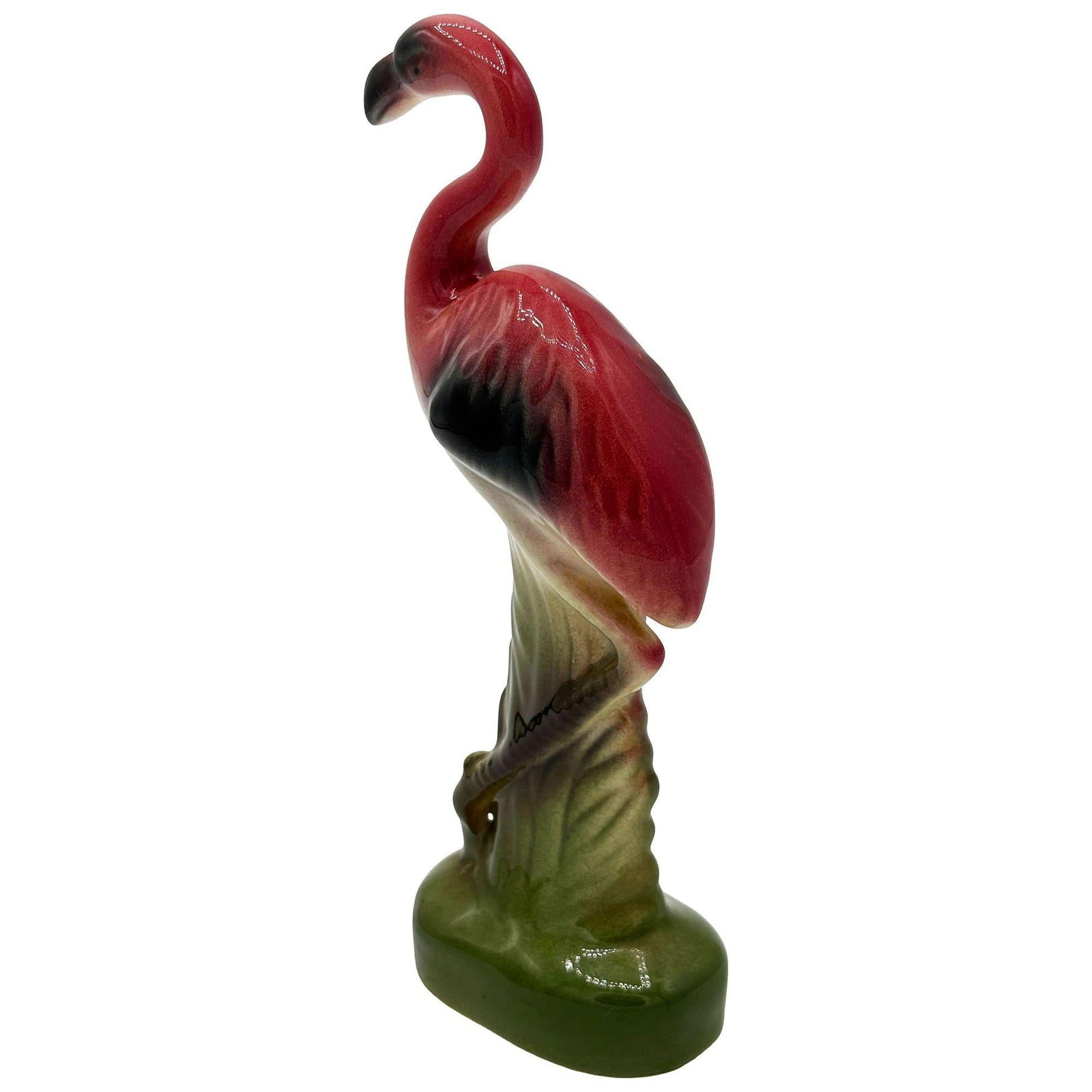 MCM California Pottery Ceramic Flamingo Figurine Set w/ Tropical Pond Tray - 4