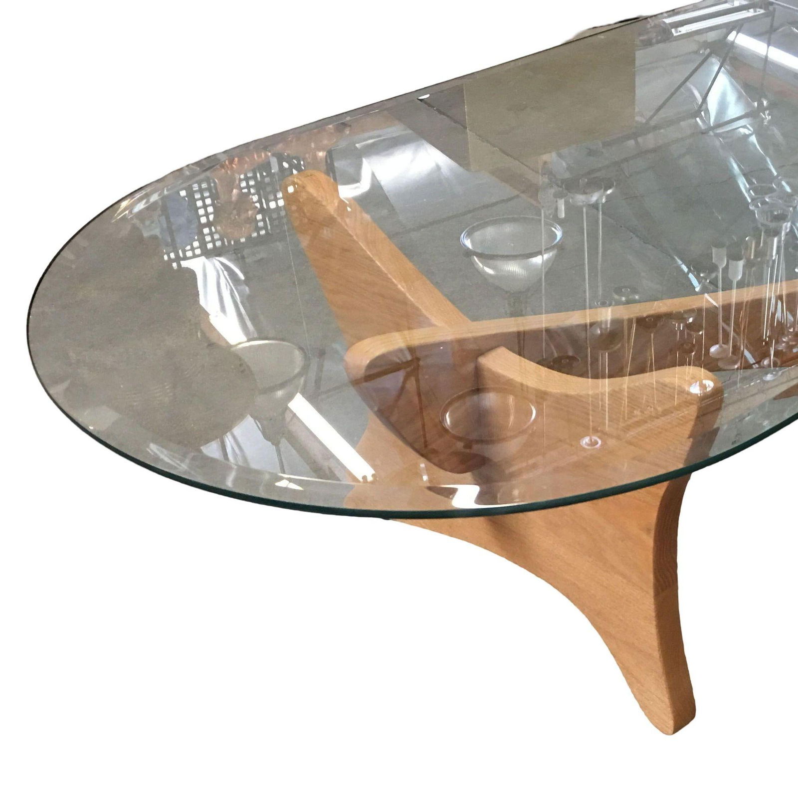 Mid-Century Modern Noguchi Style Oval Glass Coffee Table - 3