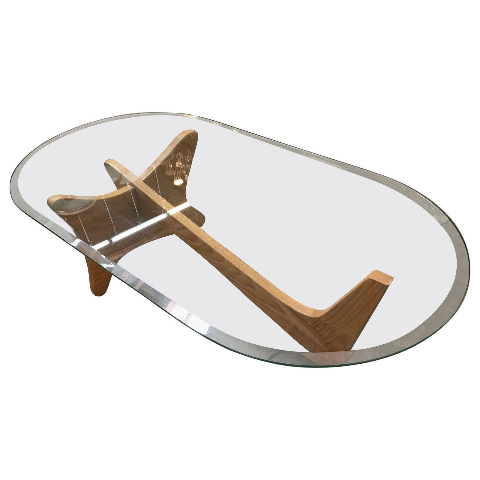 Mid-Century Modern Noguchi Style Oval Glass Coffee Table - 8