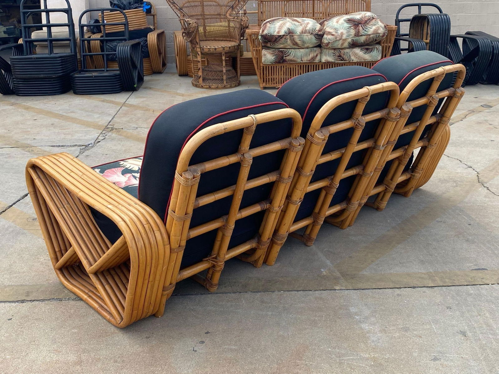 Restored 6 strand, Paul Frankl Style Sofa, Table & Chair Set - 12