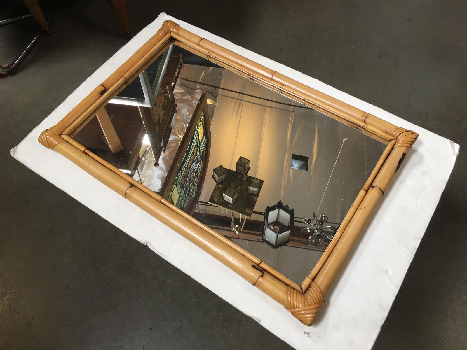 Two-Strand Rectangle Rattan Mirror with Stick Rattan Border - 4