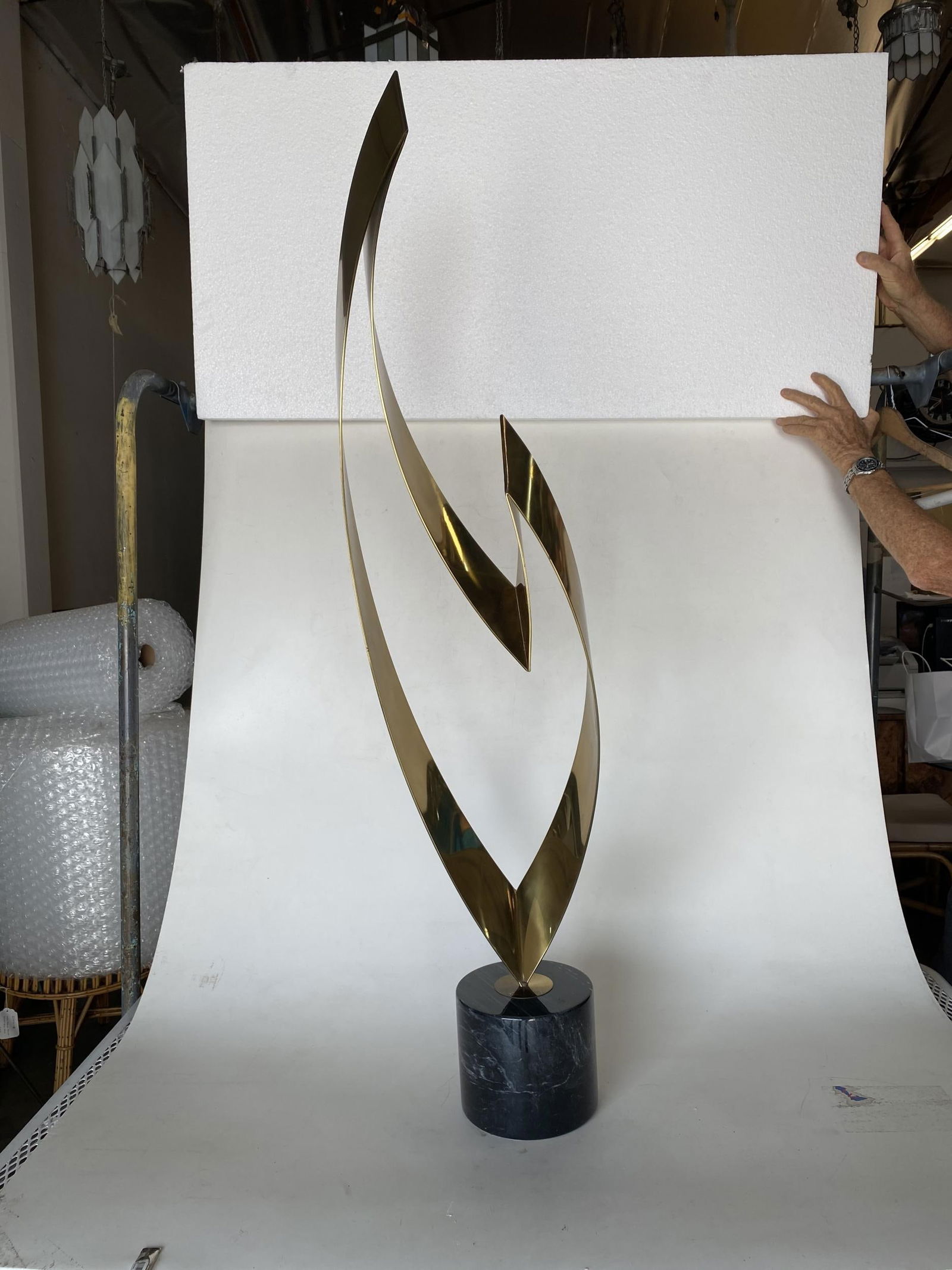 Brass and Marble Abstract "Eternal Flame" Sculpture by Curtis Jere for Artisan H - 3