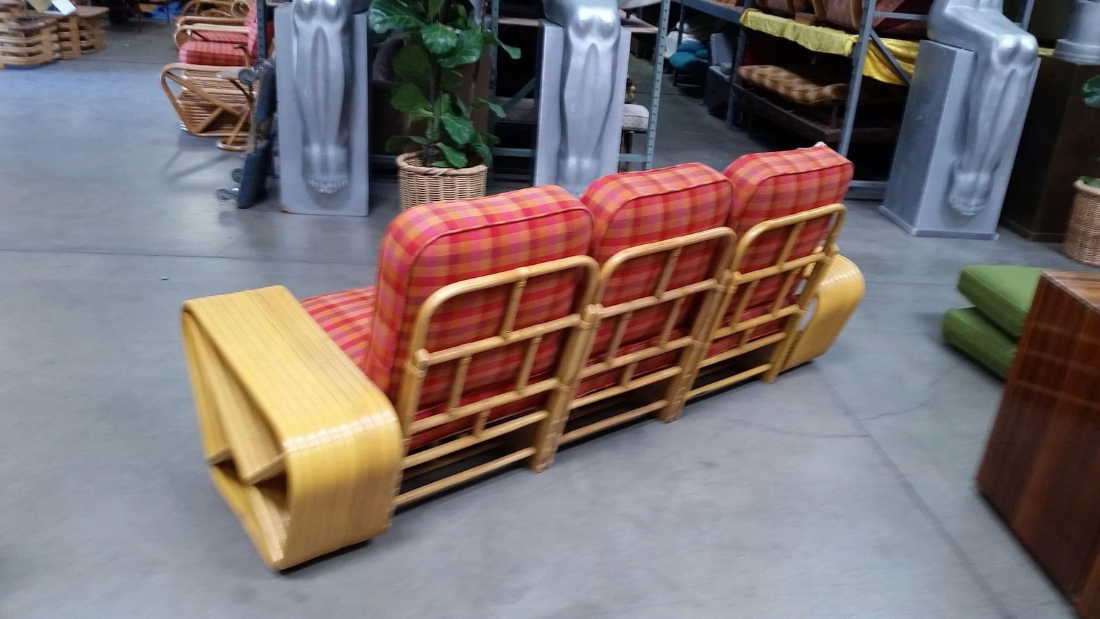 Restored 10 Strand Square Pretzel Rattan 3-Seater Sectional Sofa - 3