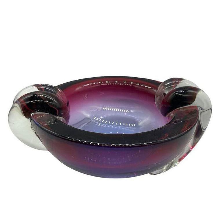 Hand Blown Amethyst Tone Murano Weighted Cased Art Glass Ashtray by Seguso - 4