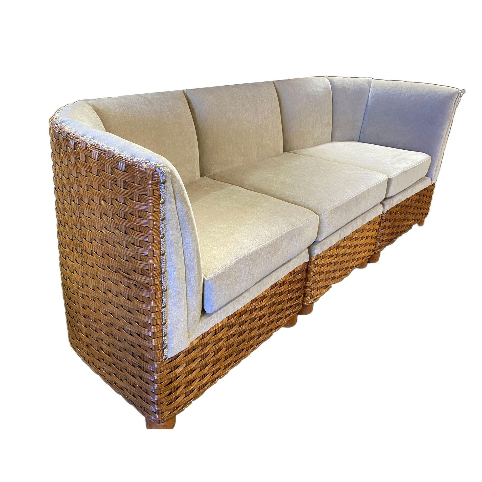 Restored Mid-Century Woven Wicker Sectional Sofa - 8
