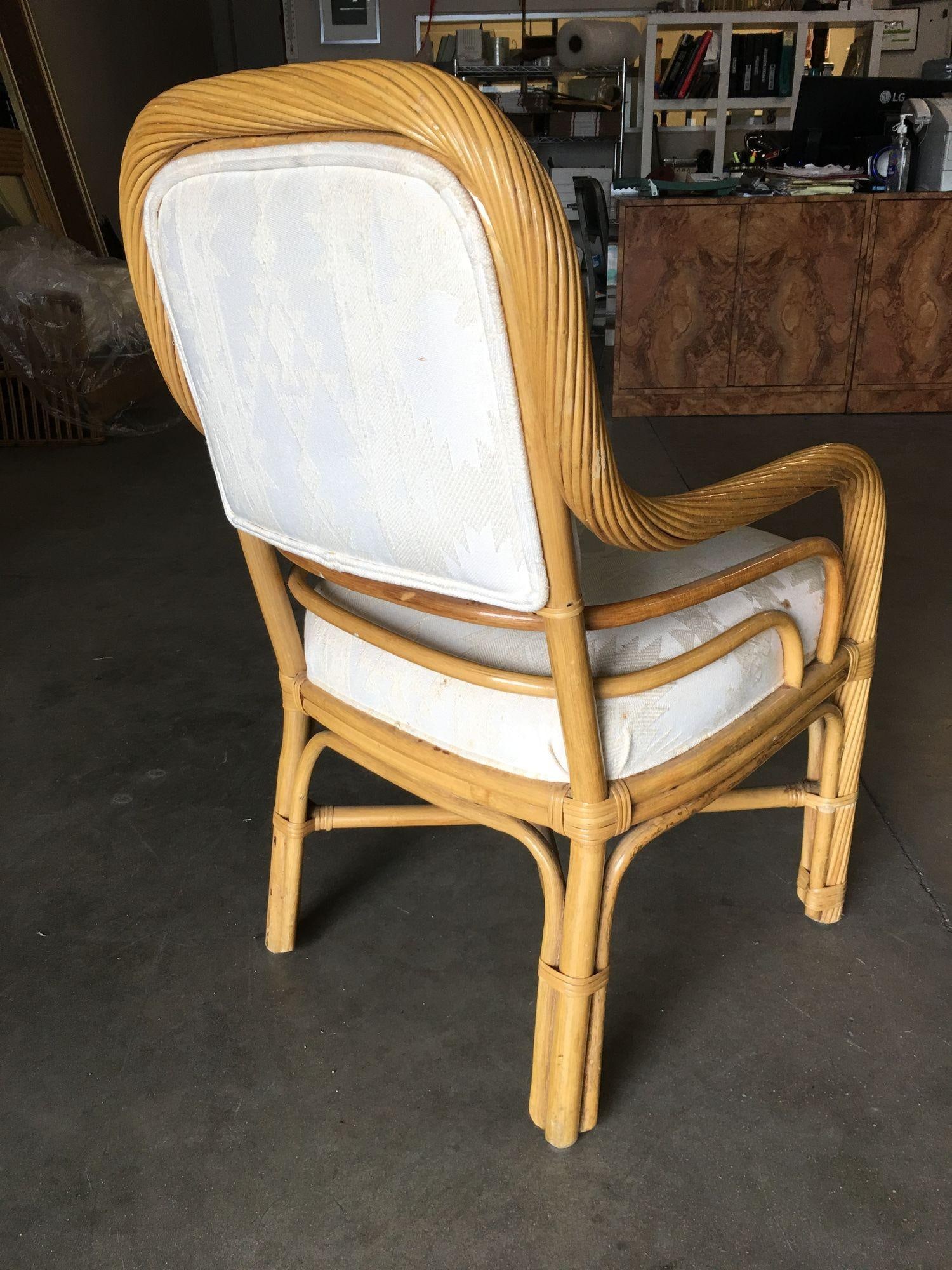 Restored Rattan Dining Armchair W/ Twisted Rattan Arms, Set of 4 - 11