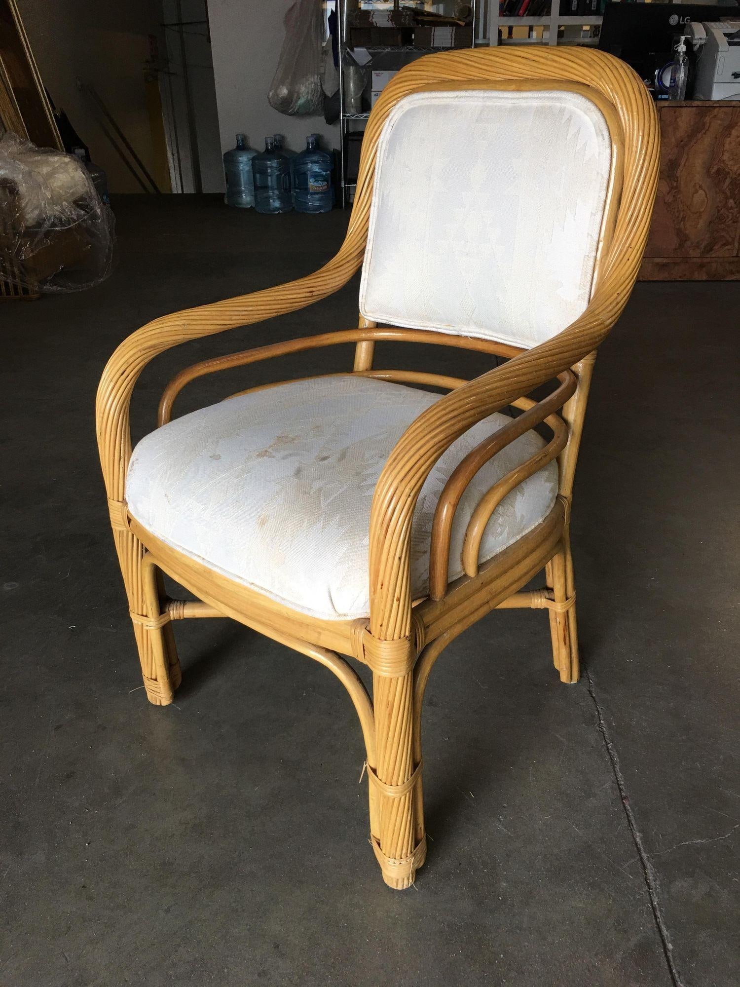 Restored Rattan Dining Armchair W/ Twisted Rattan Arms, Set of 4 - 17