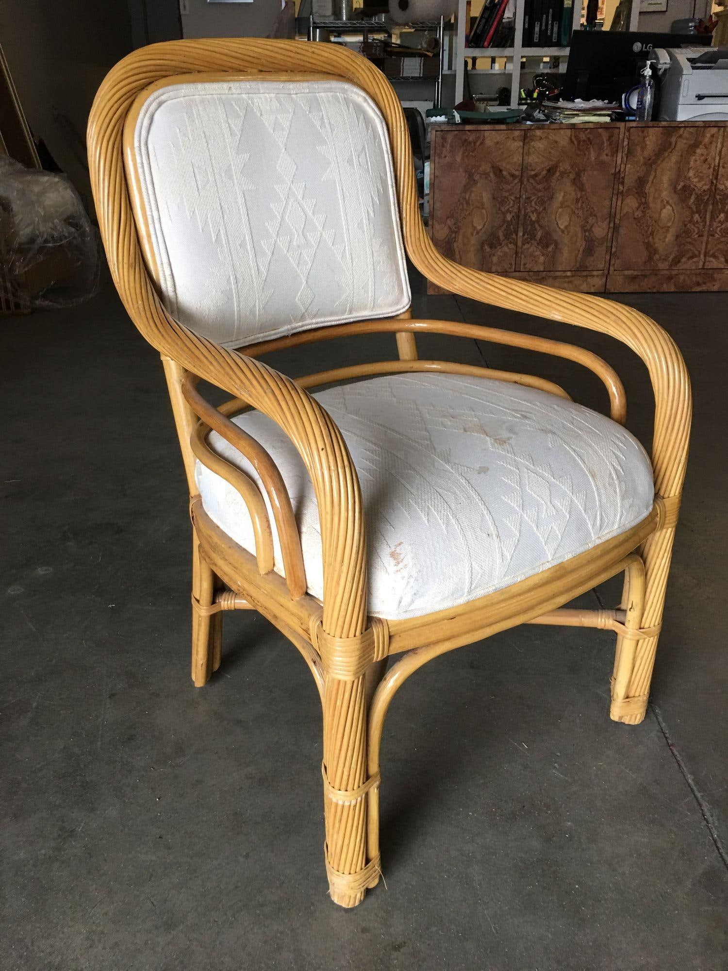 Restored Rattan Dining Armchair W/ Twisted Rattan Arms, Set of 4 - 19