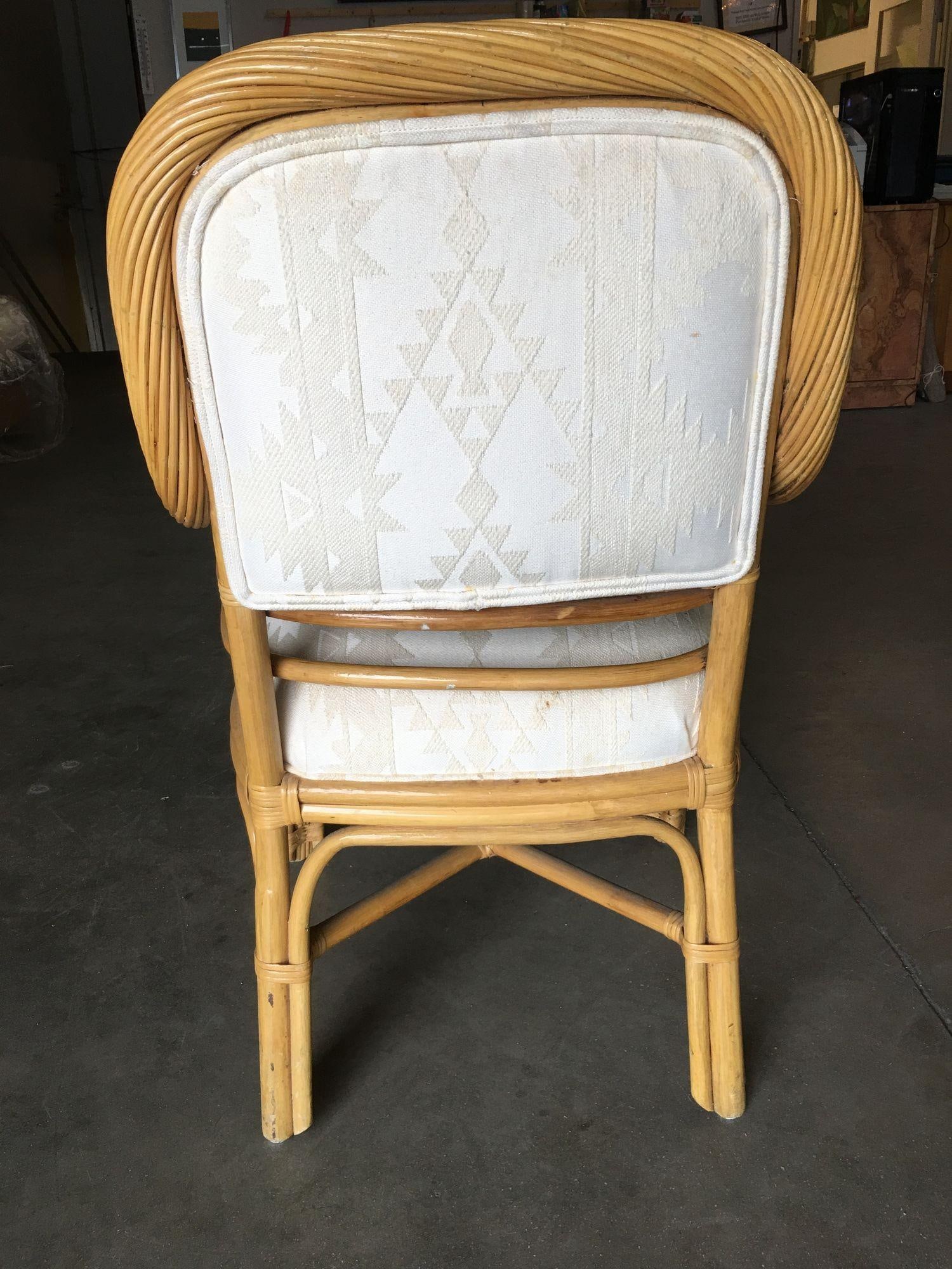 Restored Rattan Dining Armchair W/ Twisted Rattan Arms, Set of 4 - 3