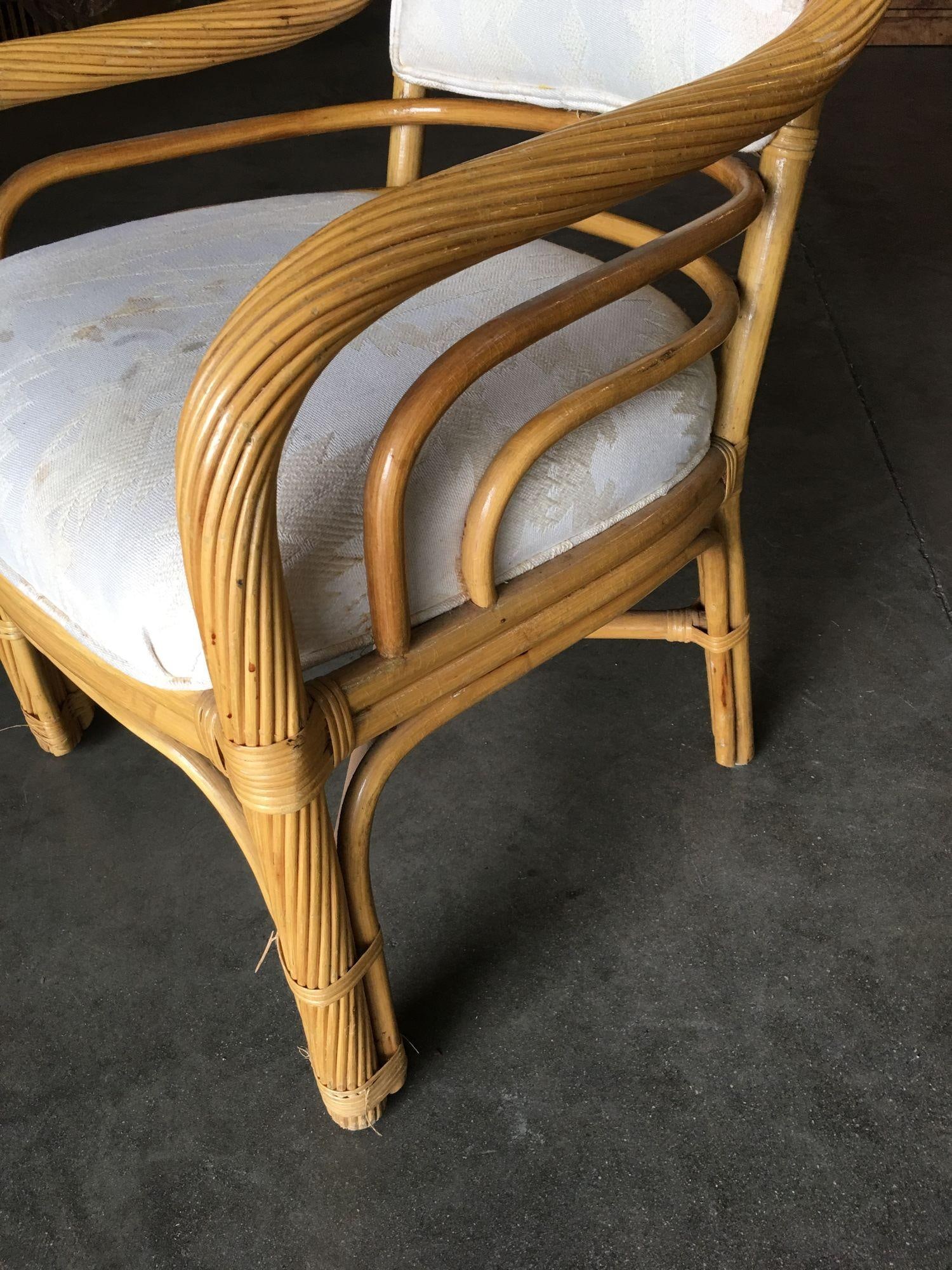 Restored Rattan Dining Armchair W/ Twisted Rattan Arms, Set of 4 - 5
