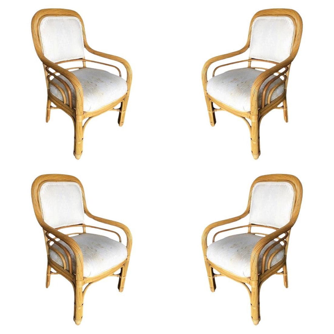 Restored Rattan Dining Armchair W/ Twisted Rattan Arms, Set of 4 - 7