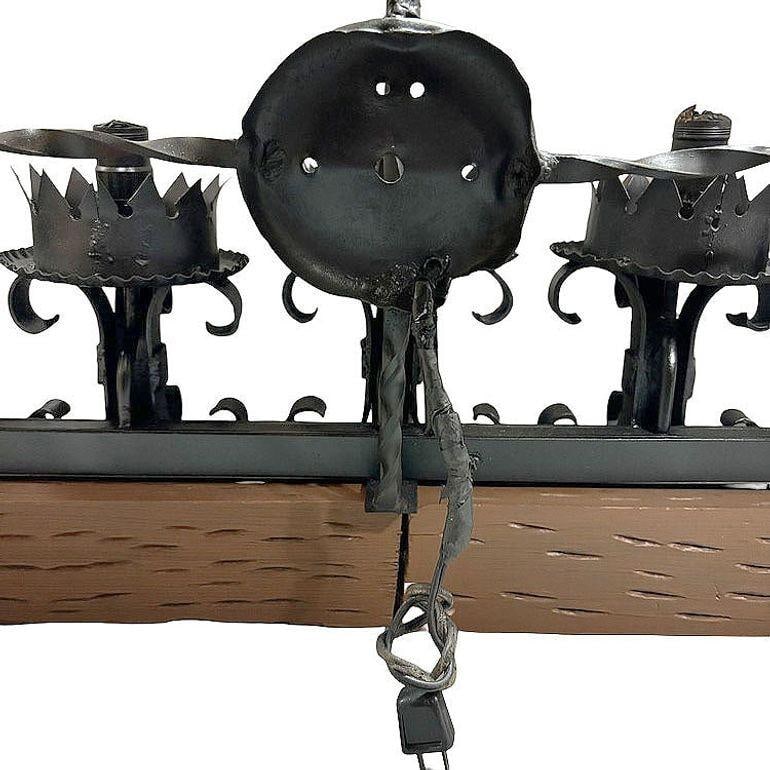 Spanish Revival Wrought Iron 7-Light Wood Beam Grand Wall Sconce, 2 Available - 14