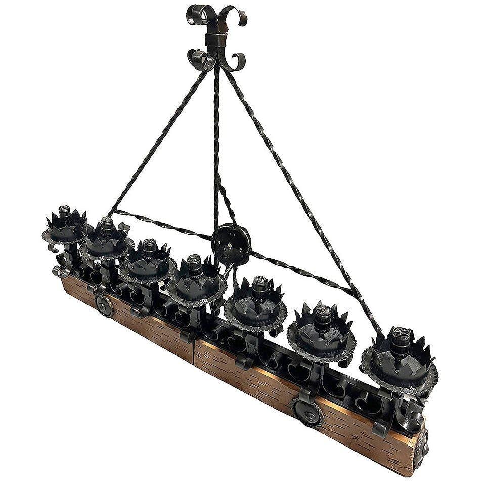 Spanish Revival Wrought Iron 7-Light Wood Beam Grand Wall Sconce, 2 Available - 8