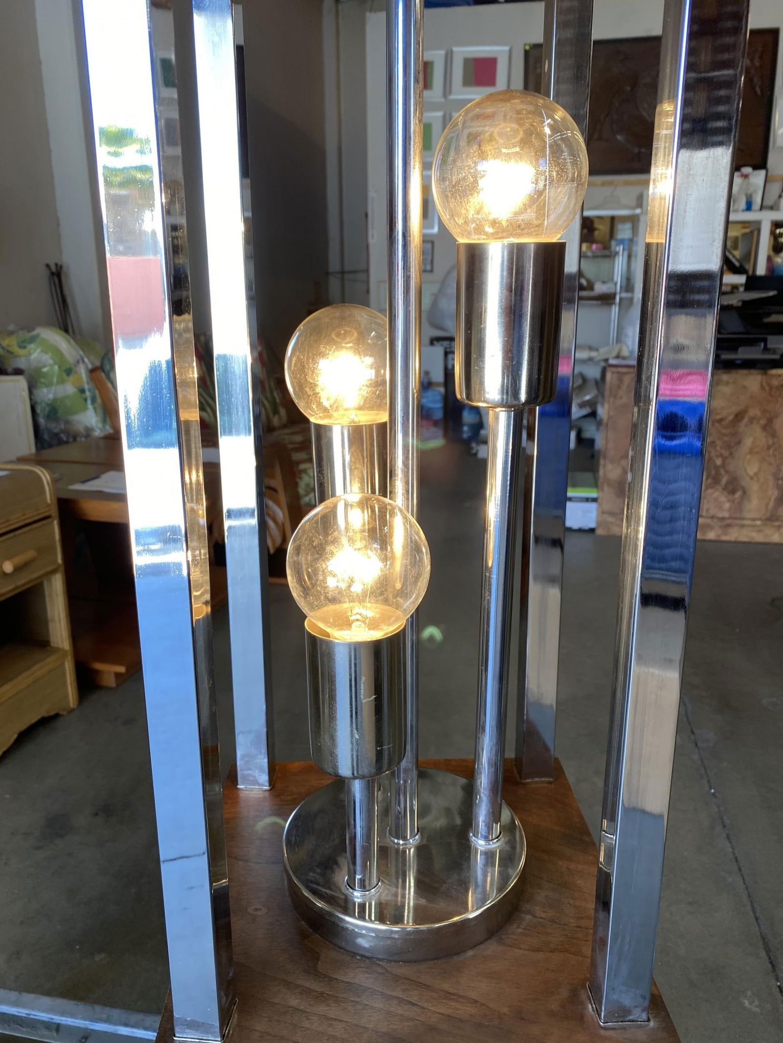 1970s Post Modern Teak and Chrome Pendant Light Fixture, Pair - 15