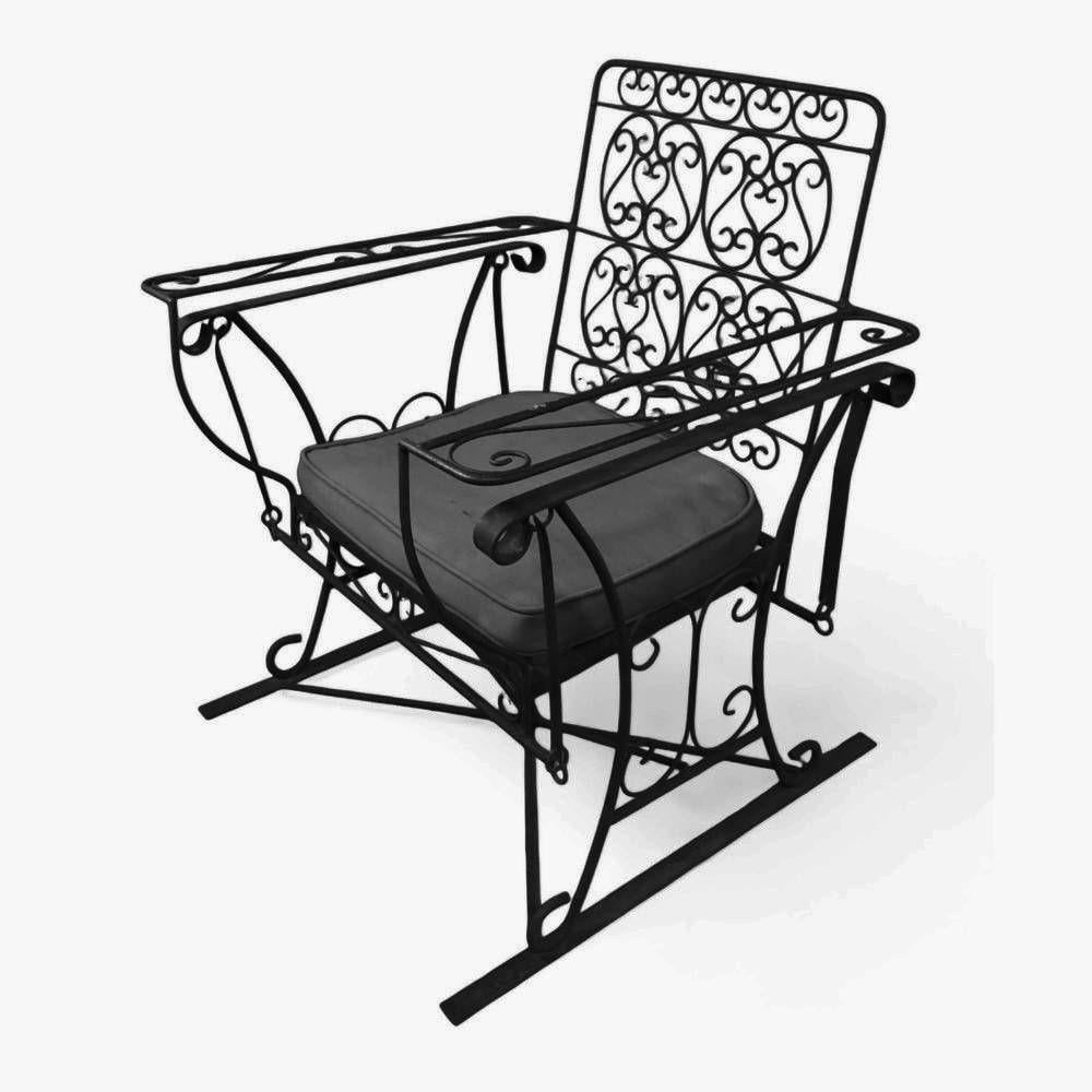 Wrought Iron Slider Rocking Chair & Settee Patio Outdoor Set w/ Scrolling Arms - 3