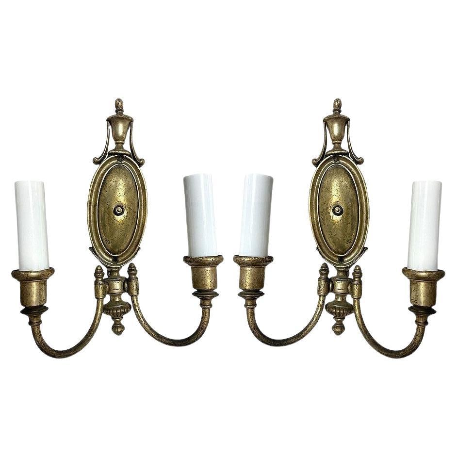 French Empire Style Cast Brass Dual Arm Wall Sconces, pair (1 of 6)
