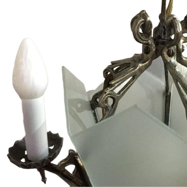 Art Deco Slat Glass Chandelier With Geometric Details - 12