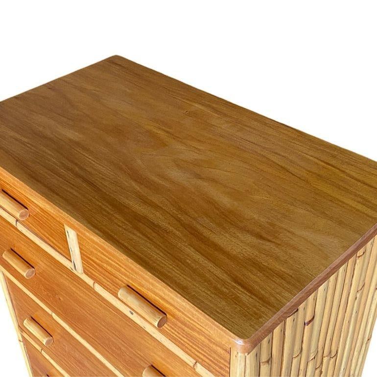 Restored Mid-century Stacked Rattan & Mahogany Highboy Dresser by Kane Kraft - 4