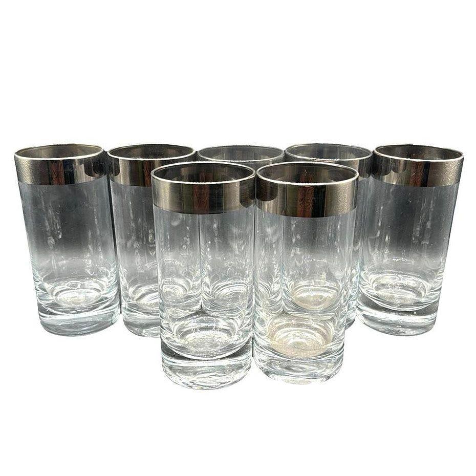 Set of 7 Barware HighBall Tumbler Glass w/ Silver Rim by Dorothy Thorpe - 10