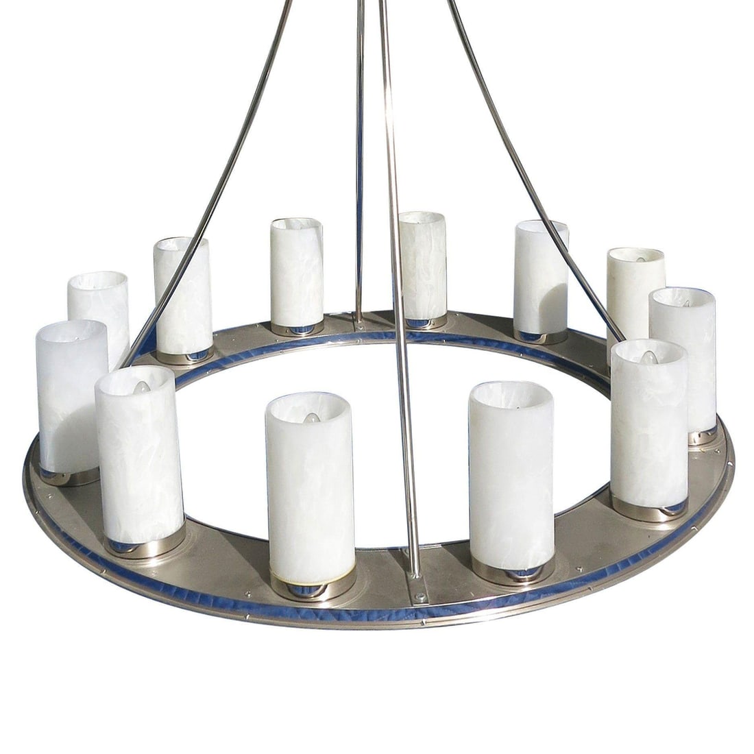 Large Modernist Twelve-Light Nickel Finished Chandelier - 12
