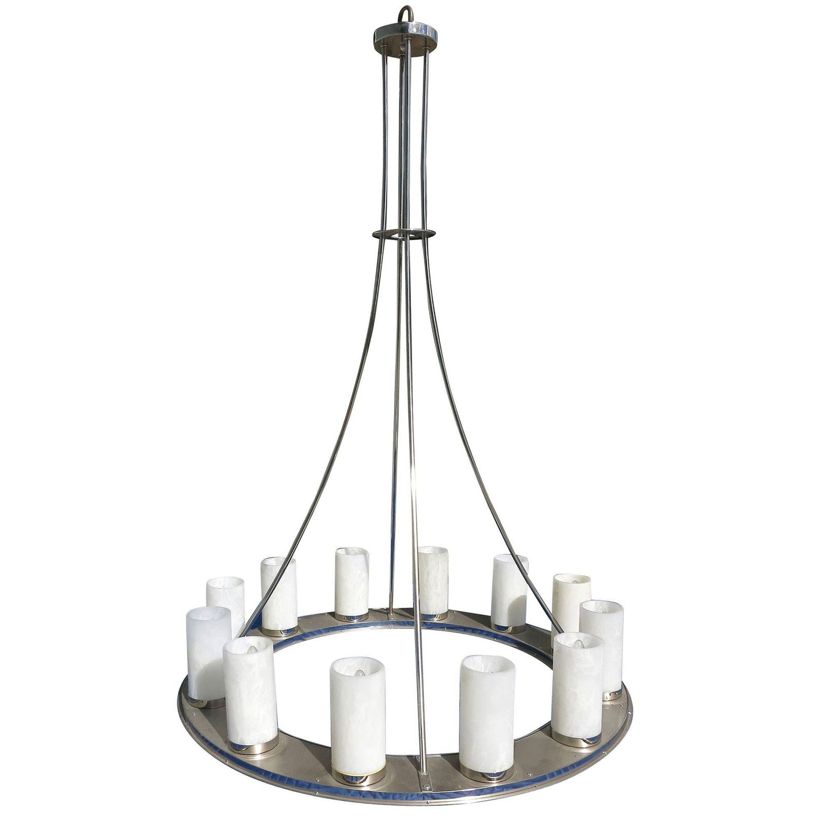 Large Modernist Twelve-Light Nickel Finished Chandelier - 16
