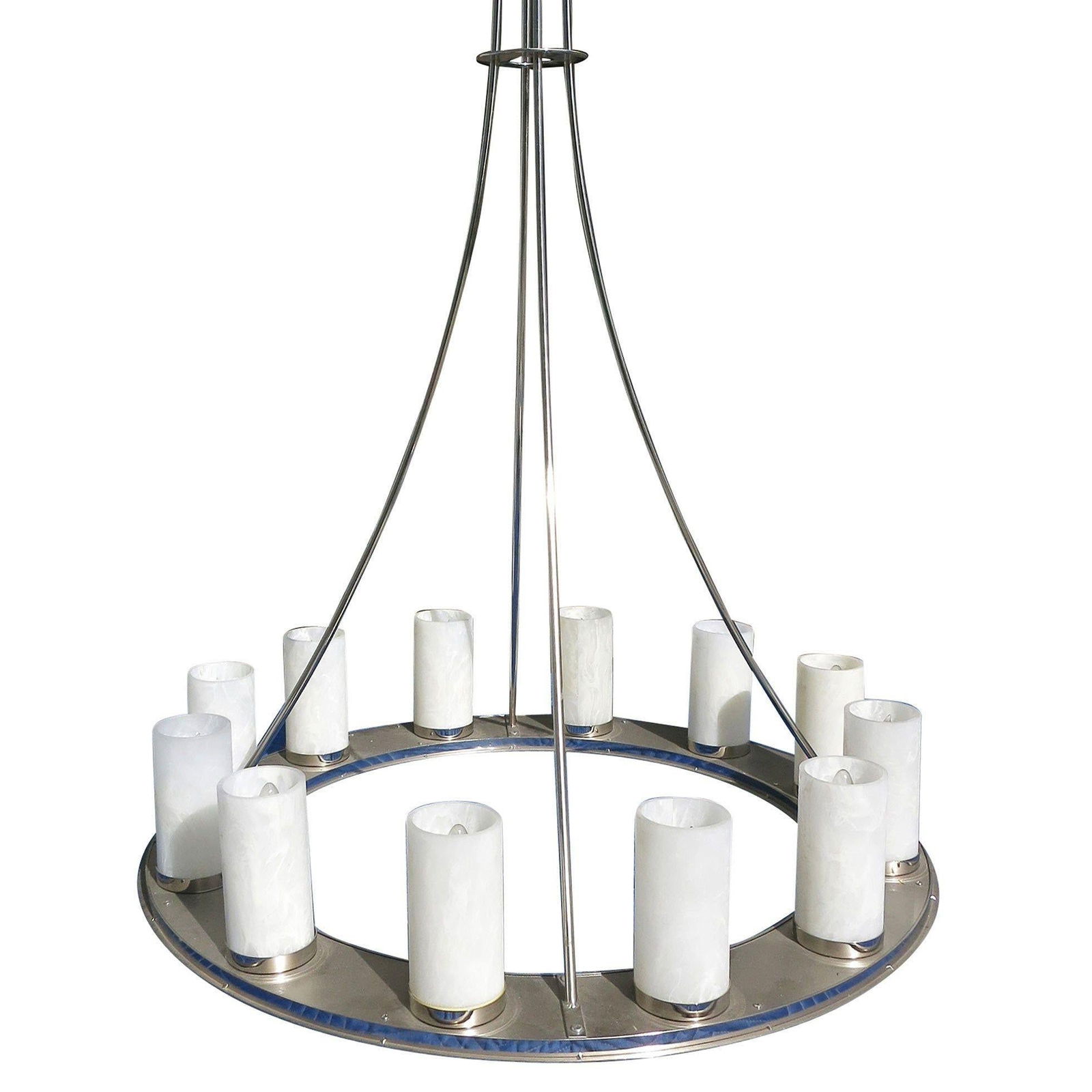 Large Modernist Twelve-Light Nickel Finished Chandelier - 18