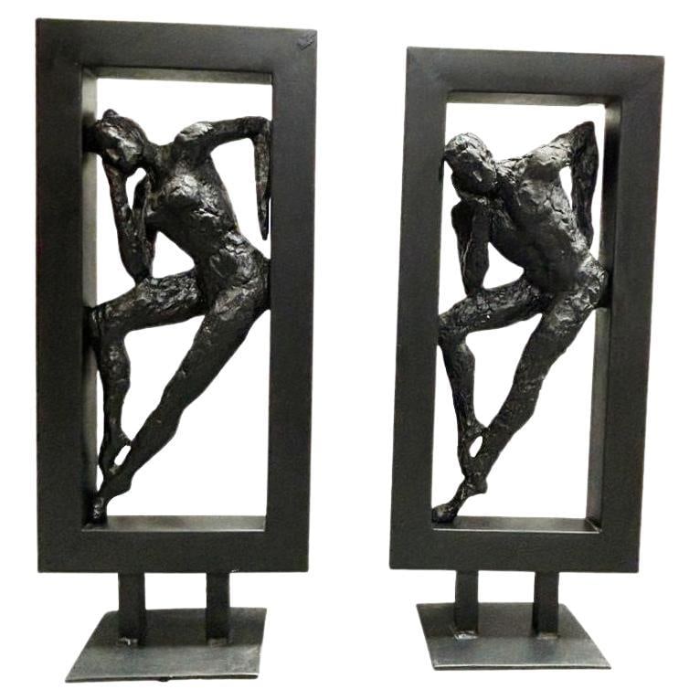 Abstract Ballet Dancers Sculptures by Gerard Koch for Austin Productions, Pair: Title: Abstract Ballet Dancers Sculptures by Gerard Koch for Austin Productions, Pair Description: This exquisite vintage abstract bronze sculpture, crafted by renowned French artist Gerard Koch