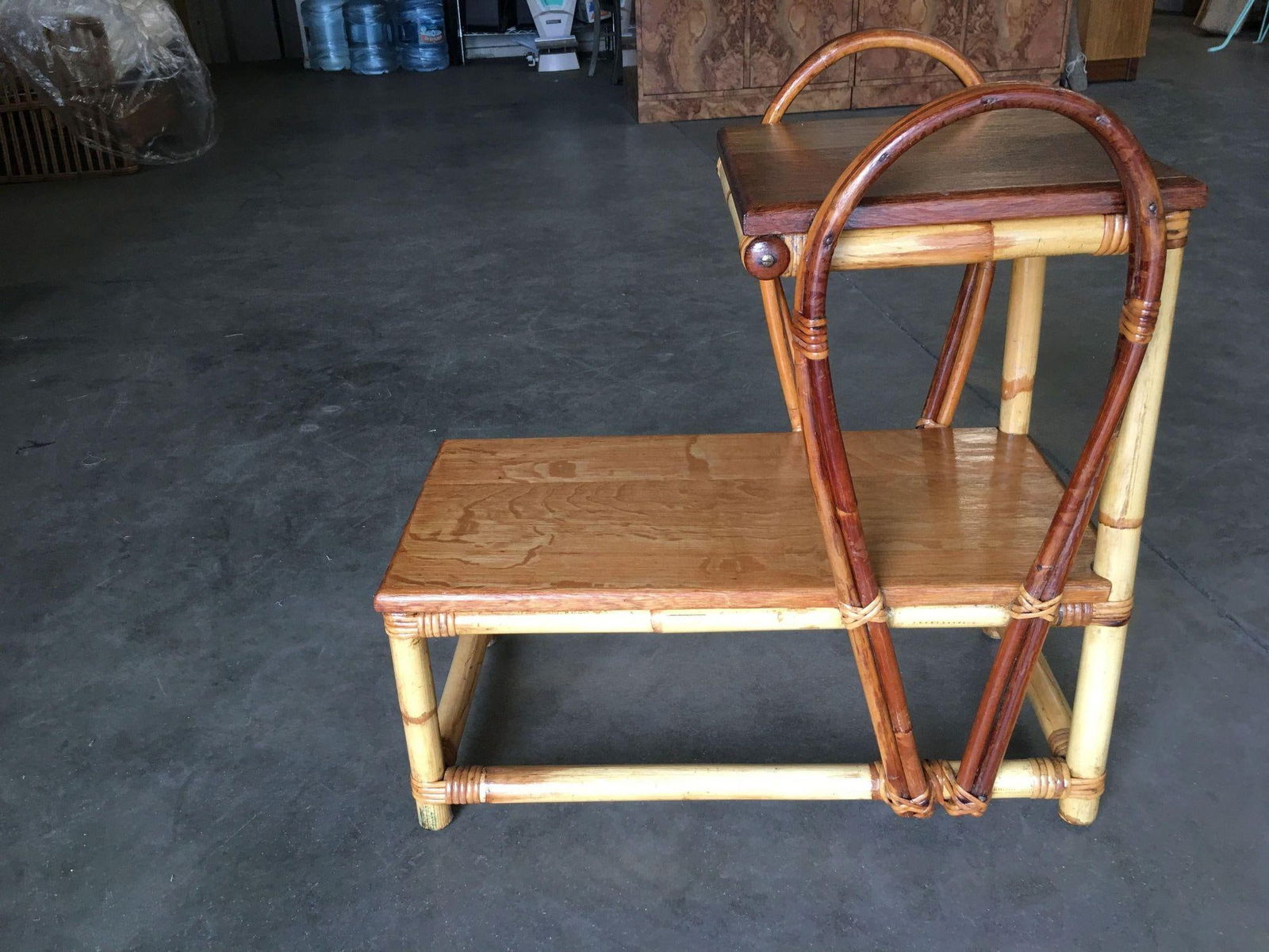 Restored Rattan Tear Drop Rattan Table W/ Mahogany Tops - 20