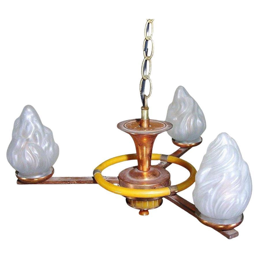Copper Chandelier with Frosted Torch Glass by Chase - 2
