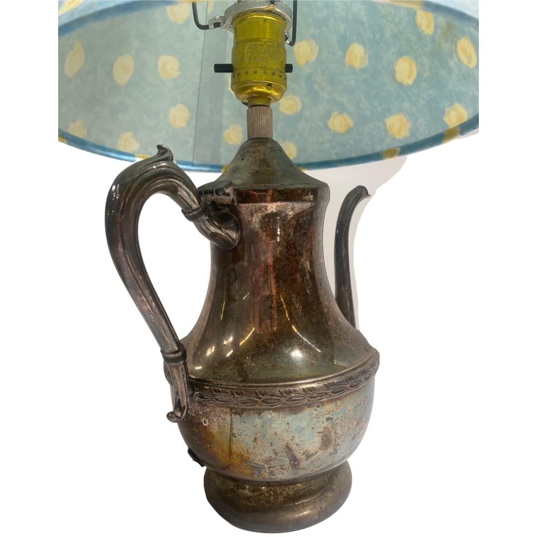 Antique Art & Crafts Silver-Plated Vintage Teapot Lamp - 12