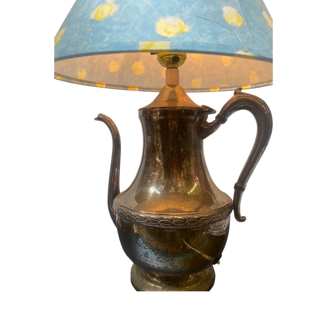 Antique Art & Crafts Silver-Plated Vintage Teapot Lamp - 2